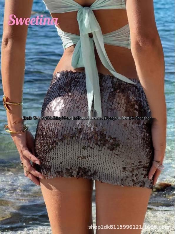 2025 European & American Sequin Chocolate Bodycon Skirt – Slimming, Fashionable, Sexy, Hip-Hugging Short Skirt