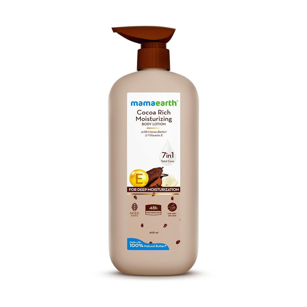Mamaearth Cocoa Rich Moisturizing Body Lotion 400ml Pack of 1 for Very Dry Skin 48H Hydration 7in1 Care
