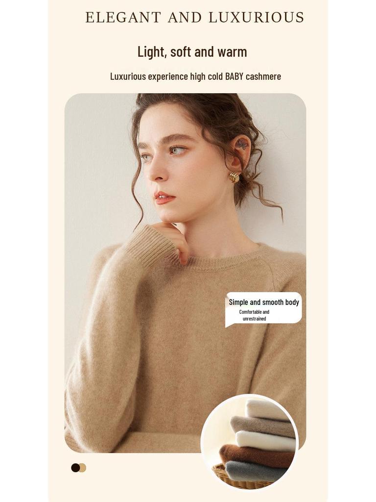 Pulover de Cașmir Gros cu Gât Rotund și Mâneci Raglan pentru Femei - Croială Slim, Tricot Moale pentru Toamnă/Iarnă