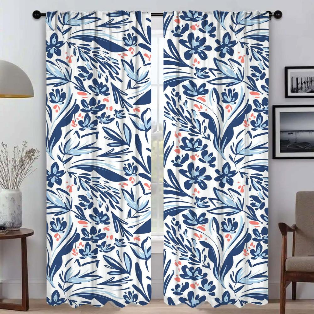 Flowers Home Interior Curtains 2 Pieces Curtains for Living Room Curtain Partition Shades Tulle for Bedroom Halloween Decoration