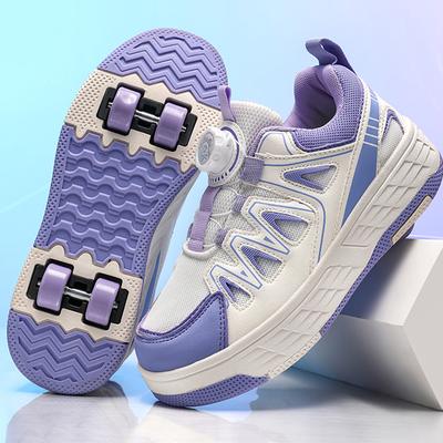 Student Skating Shoes Rotating Button Four Wheel Skate Roller Shoes Roller Skating Removable  Kid Shoes with Wheels