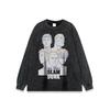 Unisex Vintage Washed Cotton Long Sleeve Tee With Cartoon Print Oversized Fit Streetwear Style