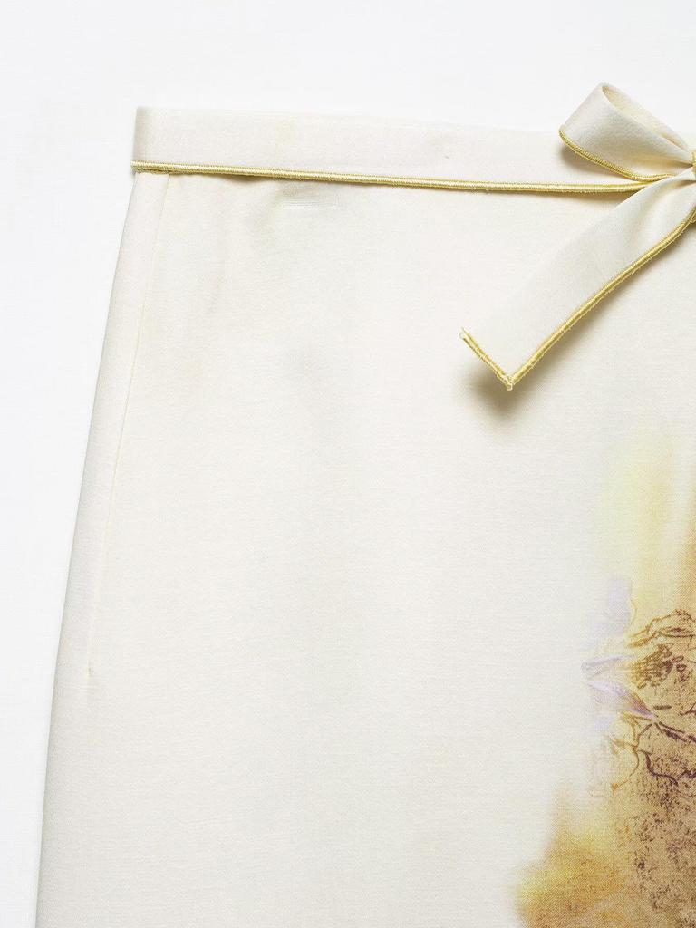 2025 Summer Silk Satin Print Midi Skirt: European & American Trend