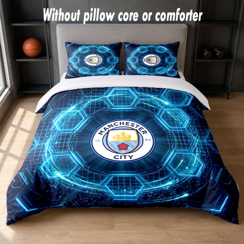Manchester City Design Sengetøy Sengetøysett 1 Dynetrekk + 2 Putevar Mykt Pustende Husholdnings Sengetøy