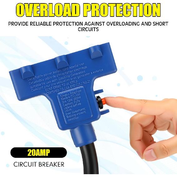 Kanayu Overload Protector 30 Amp to 110V RV Generator Distribution Adapter Cord Compatible with NEMA TT-30P to 3X 5-15R/5-20R, 30A to 15/20A,