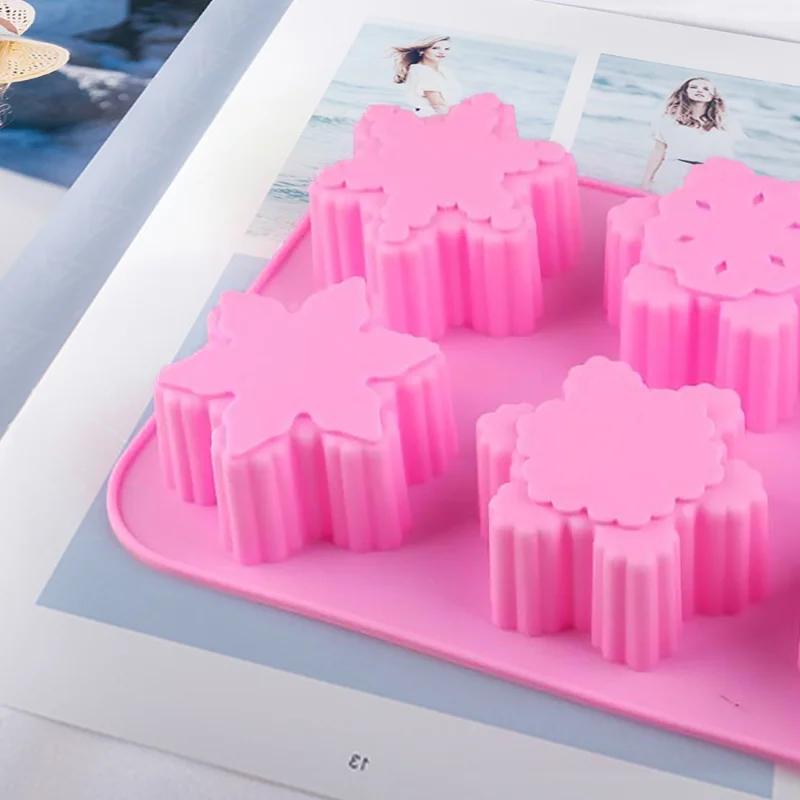3D Christmas Snowflake Silicone Candle Molds DIY Handmade Soap Chocolate Cake Decoration Baking Mold Christmas Party Gift