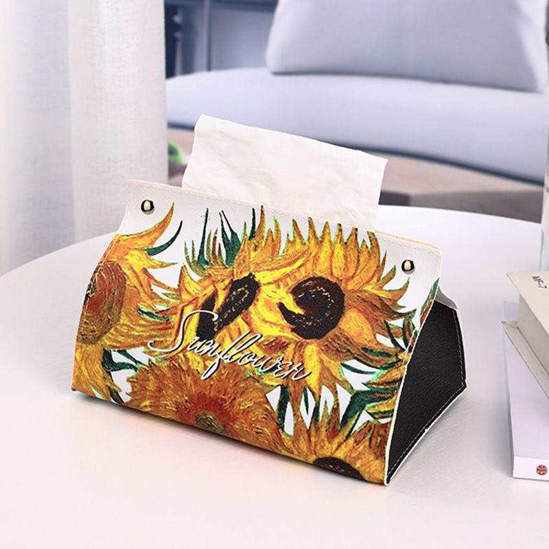 Sonnenblumenölgemälde Taschentuchbox Retro Haushaltsserviettenpapier Aufbewahrungsbox Taschentuchhalter Fall