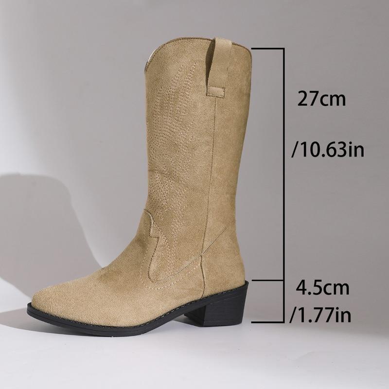 Fashion Temperament Pointed Toe Spliced Embroidery Cover Foot Anti-slip Wear-resistant Women's Mid-tube Single
