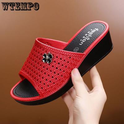 Middle-aged Mother Sandals Female Summer Outer Thick Soled Anti-slip Bathing Home Beach Shoes Slope Heel Soft Bottom Ladies Slippers