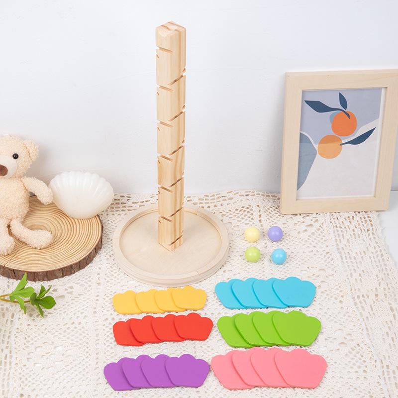 Montessori Rainbow Ball Track Tree: Rotating Leaf Stacker & Musical Wooden Puzzle Toy.