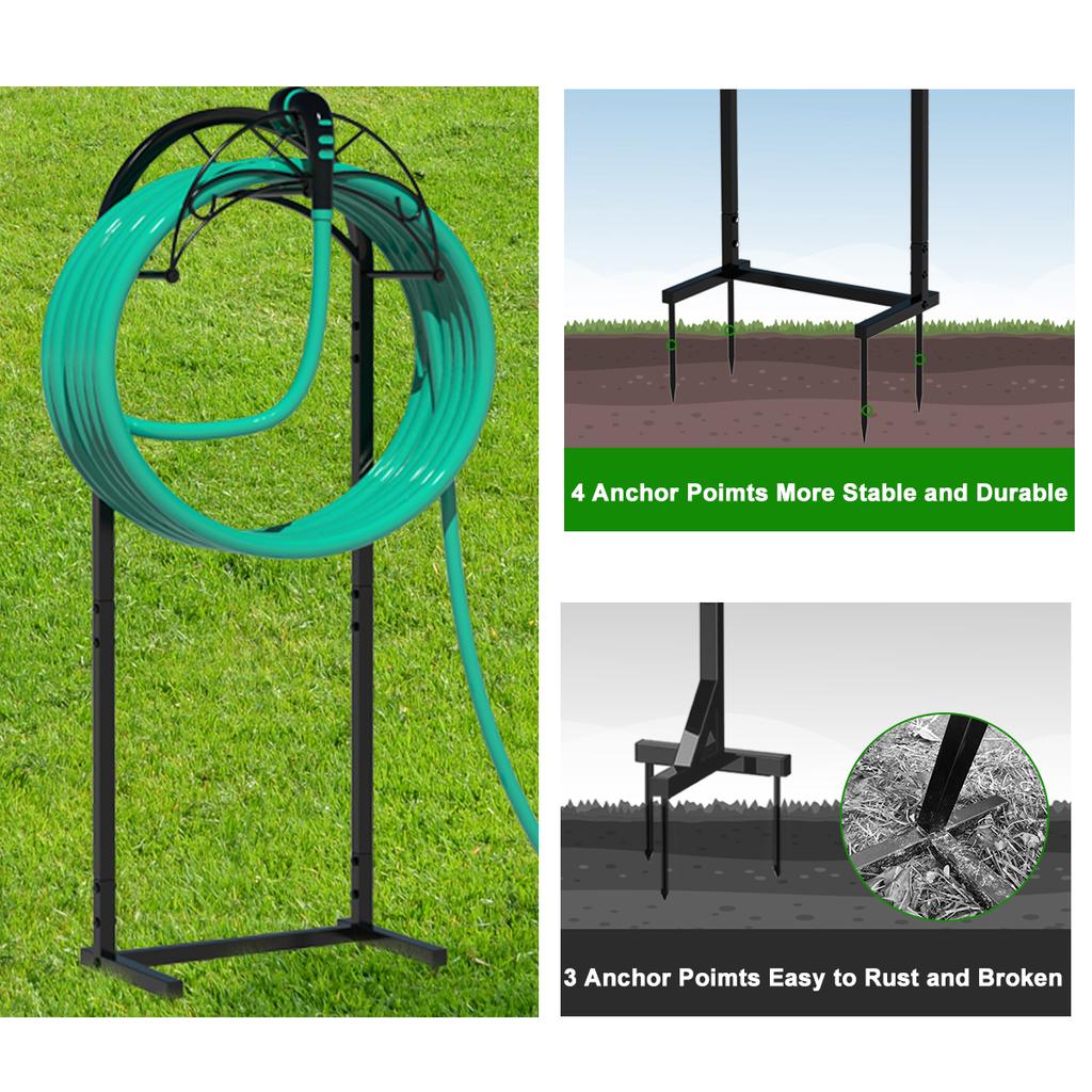 150ft No-Drilling Freestanding Hose Holder | Rust-Proof Storage Rack with 4 Spikes Outdoor Garden Hanger