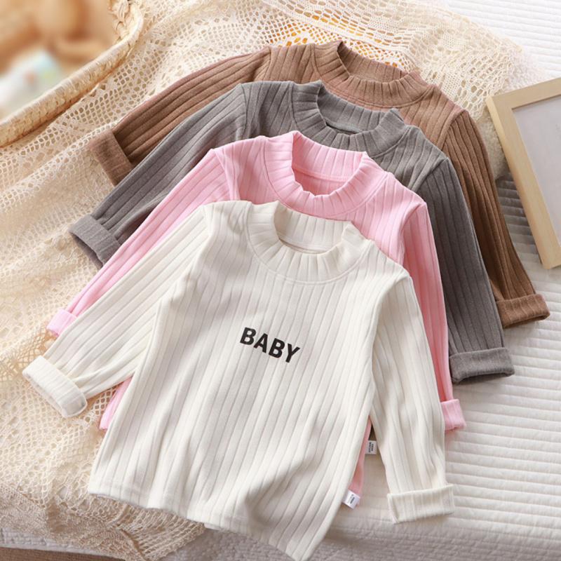 Baby Warm Top Long Sleeved Elastic T-Shirt Solid Color Kids Top