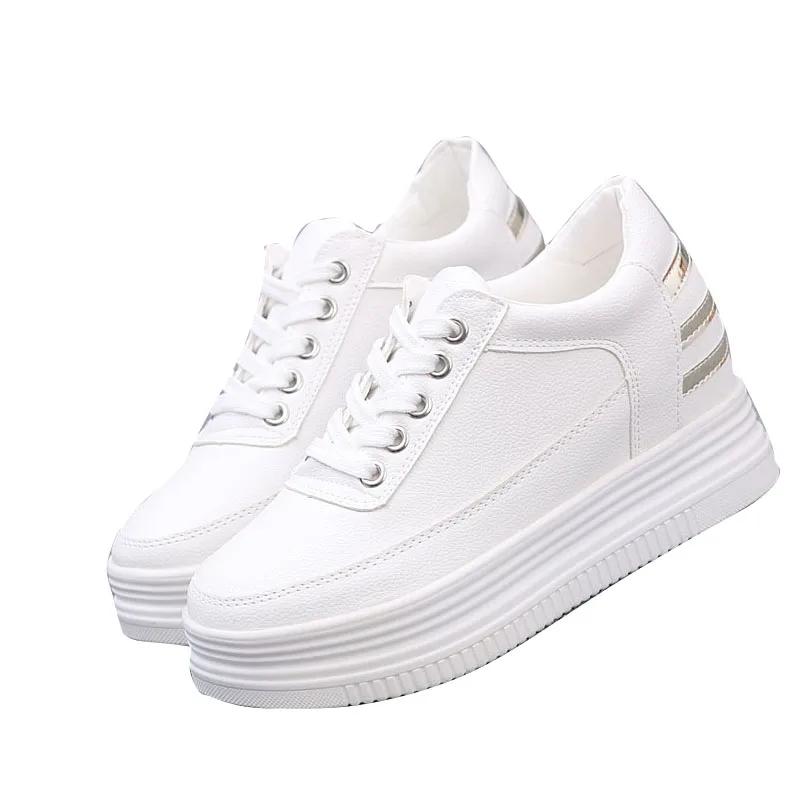 Fashion 8CM Genuine Leather Women Sneakers Autumn  Vulcanized Shoes Fashion Ladies Sports Casual Little White Shoe Cowhide