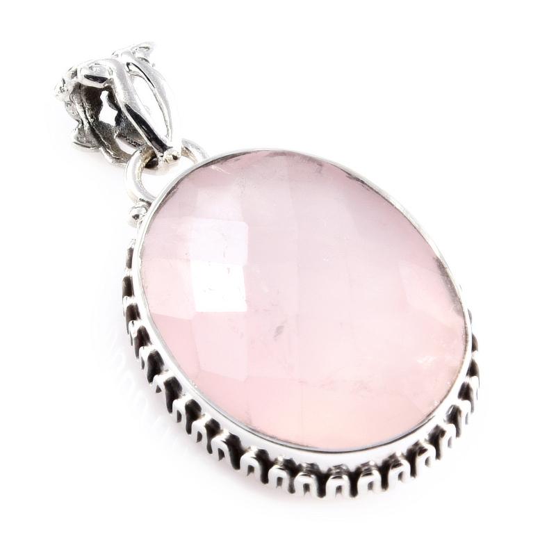 

Natural Rose Quartz Gemstone 925 Solid Sterling Silver Jewelry Pendant 1.3 y1E21