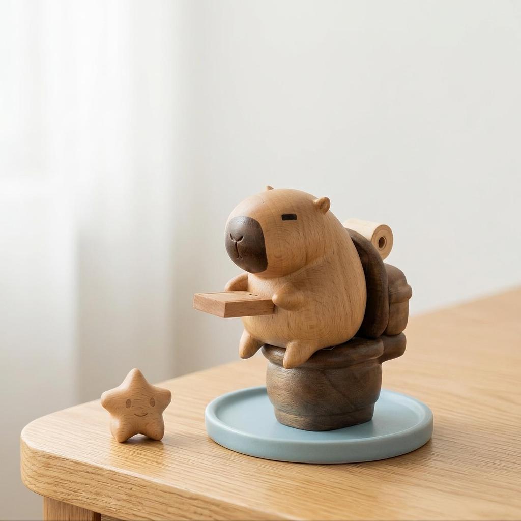 Wooden Capybara Figurine Beech Wood Handcrafted Tabletop Decor