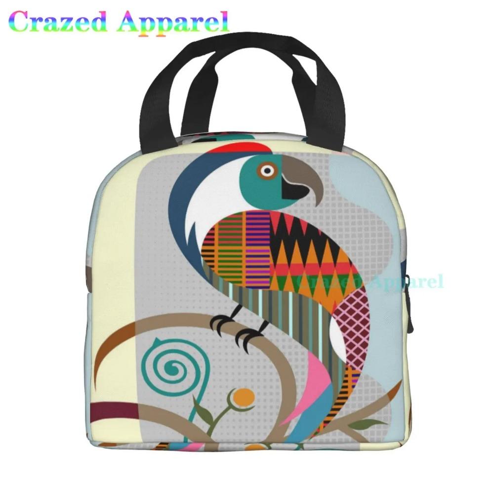 Large Lunch Bag Parrots On Branches Printed Insulated Lunch Box for Women and Men, Portable Lunch Box for Work Picnic Beach