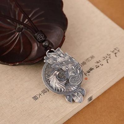 Ethnic Style Thai   Vintage Hollow Out Pendant Hanging Long Classic Phoenix Necklace Clavicle Chain Banquet Jewelry