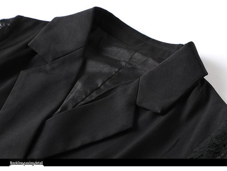 Black Hepburn-Style Patchwork Lace A-Line Dress - Plus Size, Mid-Length, Autumn/Winter Collection