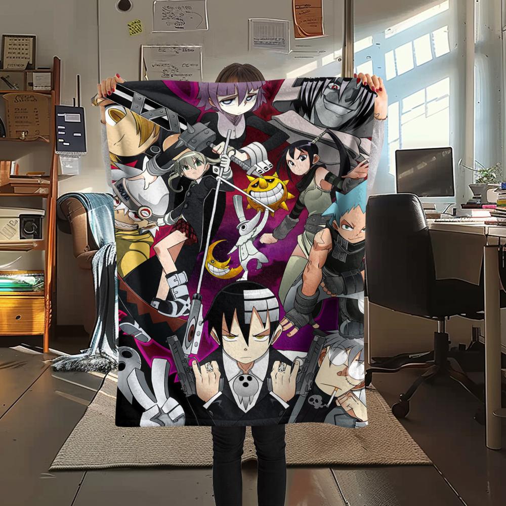 1PC Soul Eater Print Flannel Blanket, High quality Comfortable for All Seasons, Home Decor, Warmth and Comfort, Perfect for Christmas Gifts173