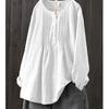 2025 Korean Style Loose Pleated Long-Sleeve Retro Cotton Linen Shirt for Women