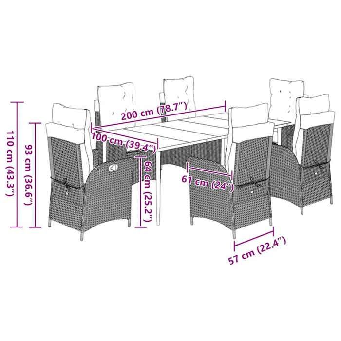 VidaXL Ensemble à Manger de Jardin avec Coussins 7 pcs, Table et Chaises avec Dossier Réglable, Meubles d'Extérieur, 3213201