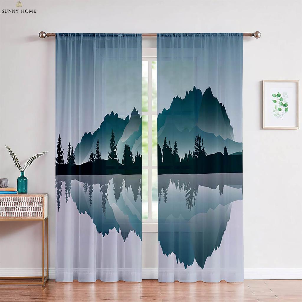 Set Of 2 Landscape Ink Painting Printed Curtains Black White Bedroom Living Room Study Decorative Made Polyester Great Window Treatment