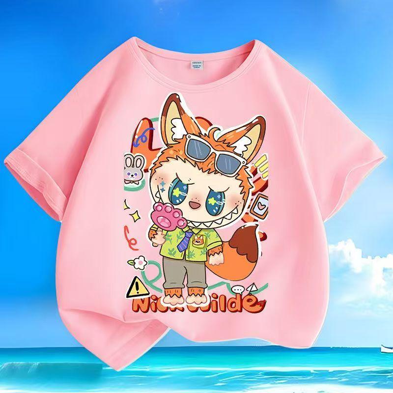 

Смешные детские футболки с 3D-принтом Labubu, кавайные топы с коротким рукавом для мальчиков и девочек, трендовая детская одежда 110