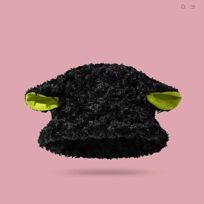 Winter baa sheep ear hat female cute lamb plush bucket hat female versatile warm lamb hat tide
