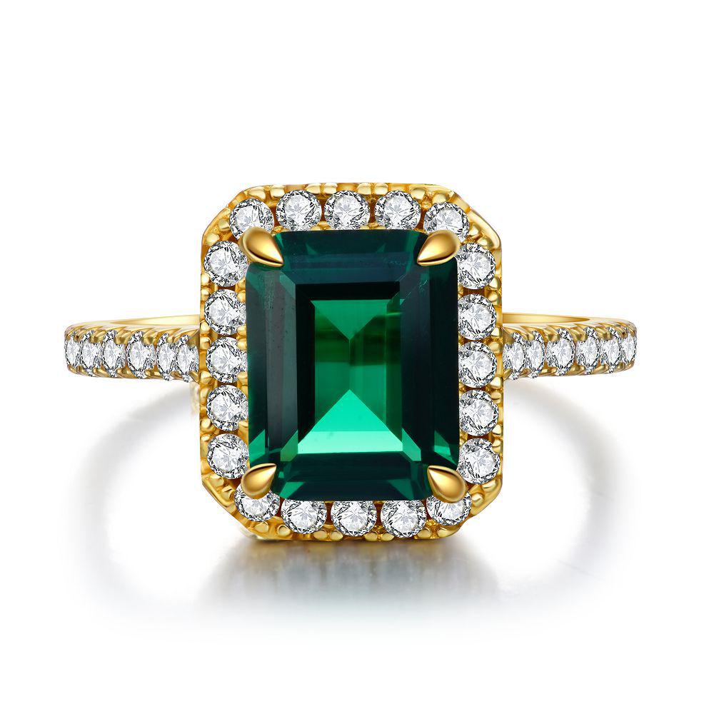 S925 Sterling Silver Wood Grain Ring, Emerald Cotton Floss Green Gem with Zircon and High Carbon Diamond Accents