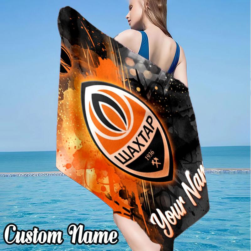 Custom Name Shakhtar Crest Beach Towel - Soft, Ultra-Absorbent Microfiber, Lightweight, Perfect for Beach, Parties, Travel, Camping