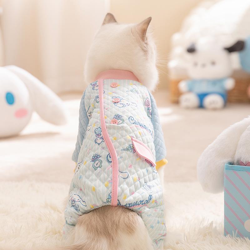 

Big-eared dog joint cat clothes cartoon full print warm into kitten four-legged cotton-padded clothes dog pet clothing XS (recommended weight 1-1.5 kg) бонді синього кольору