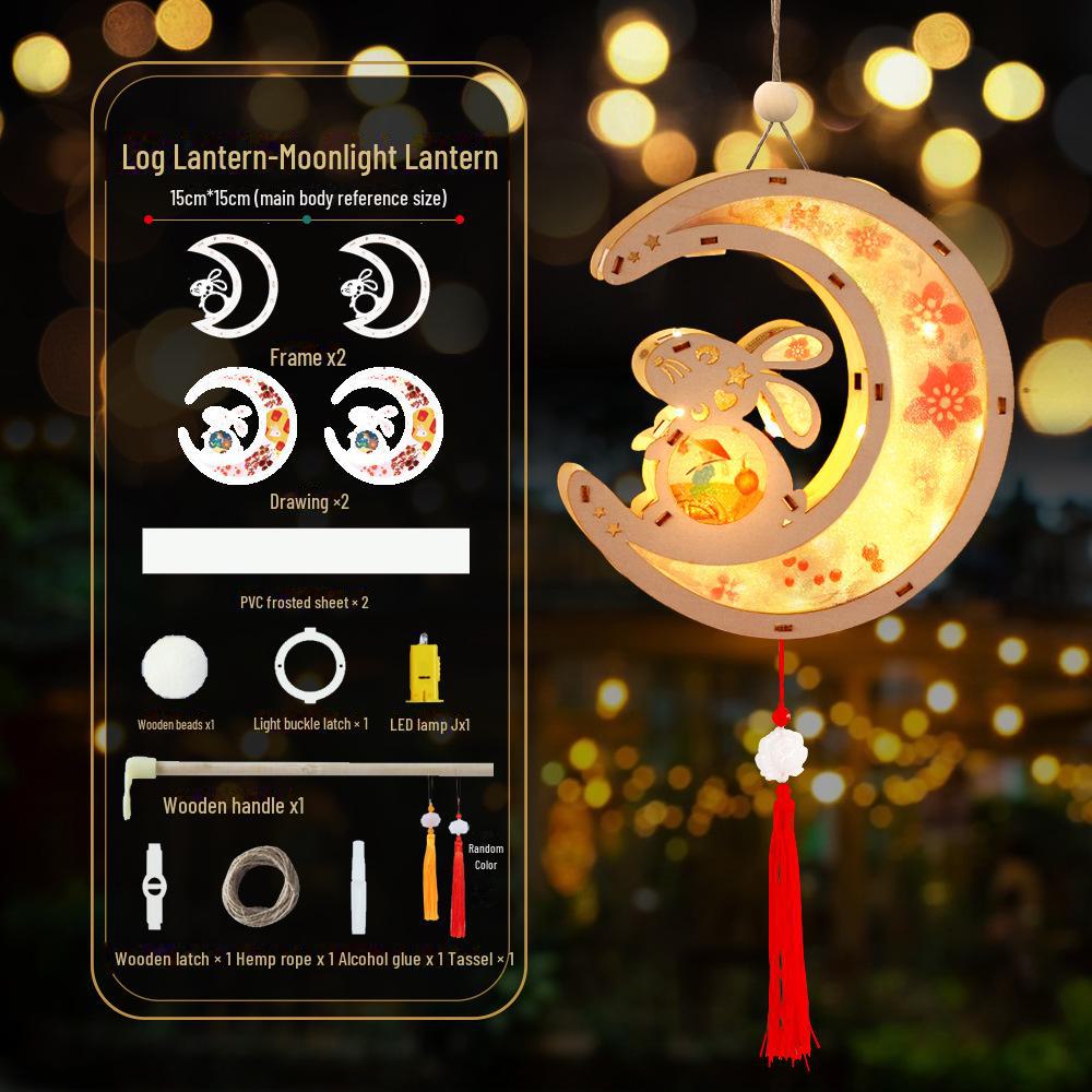 DIY Ancient Style Hanfu Luminous Rabbit Lantern Kit with Wooden Frame for Kids - Mid-Autumn Festival