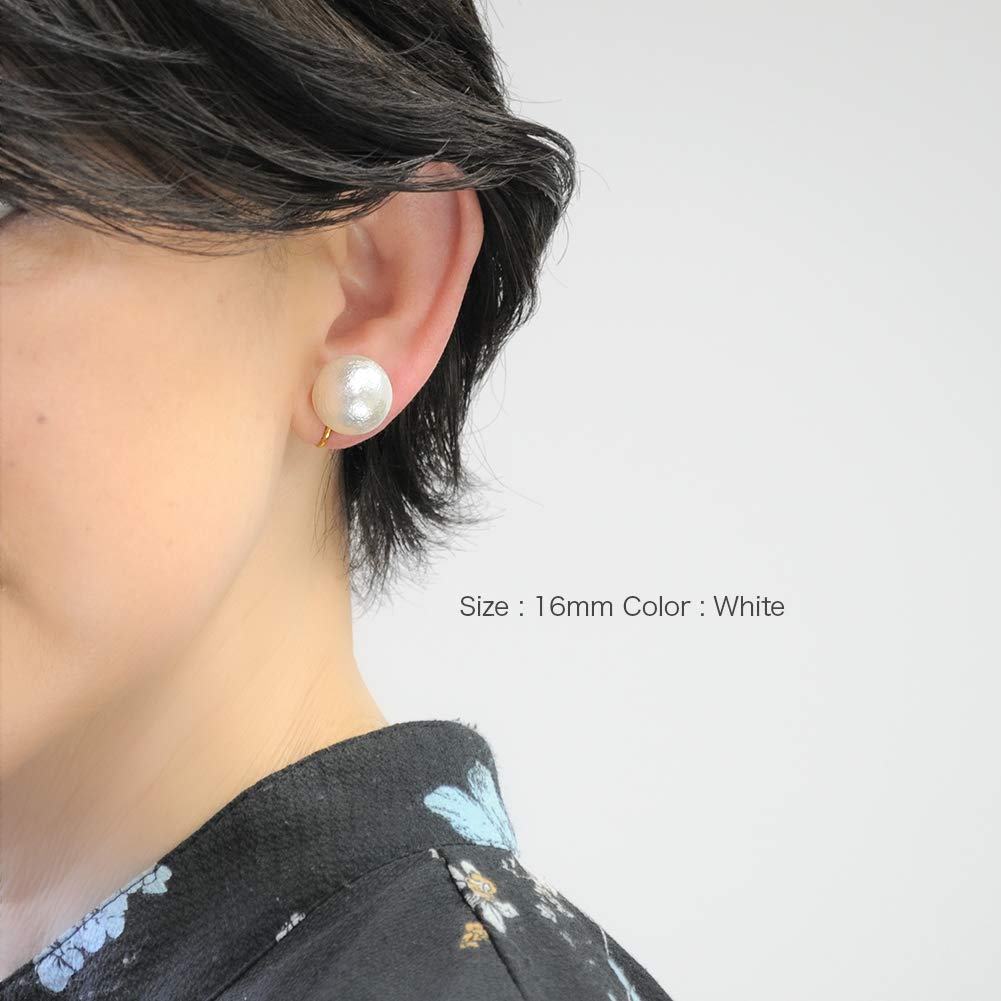 Large cotton pearl earrings made in Japan [R-days Daikanyama] (Kisuka/14mm)