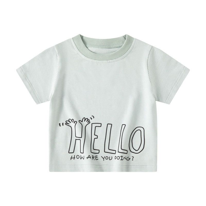 Children's Clothing Boys' Half Sleeve Girl Letter Stripes Tops Kids Short Sleeve T-Shirt Baby Boy Loose Summer Round Neck