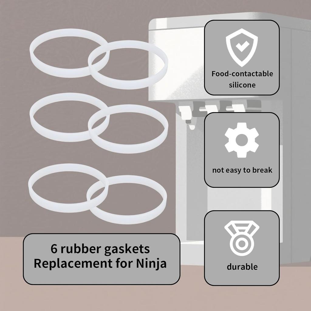 6pcs 3.94 Inch Rubber Sealing Ring Gaskets + 1 Hook for Nutri Ninja Blender, Silicone O-Ring Replacement for Ninja Auto-iQ Pro Extractor CT680