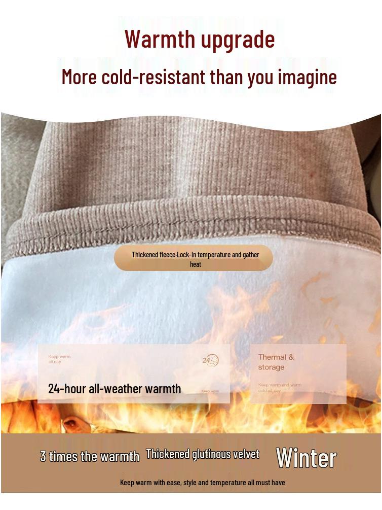 Extra Thick Oatmeal Cashmere Wide Leg Pants for Petite Women - Autumn Winter Style