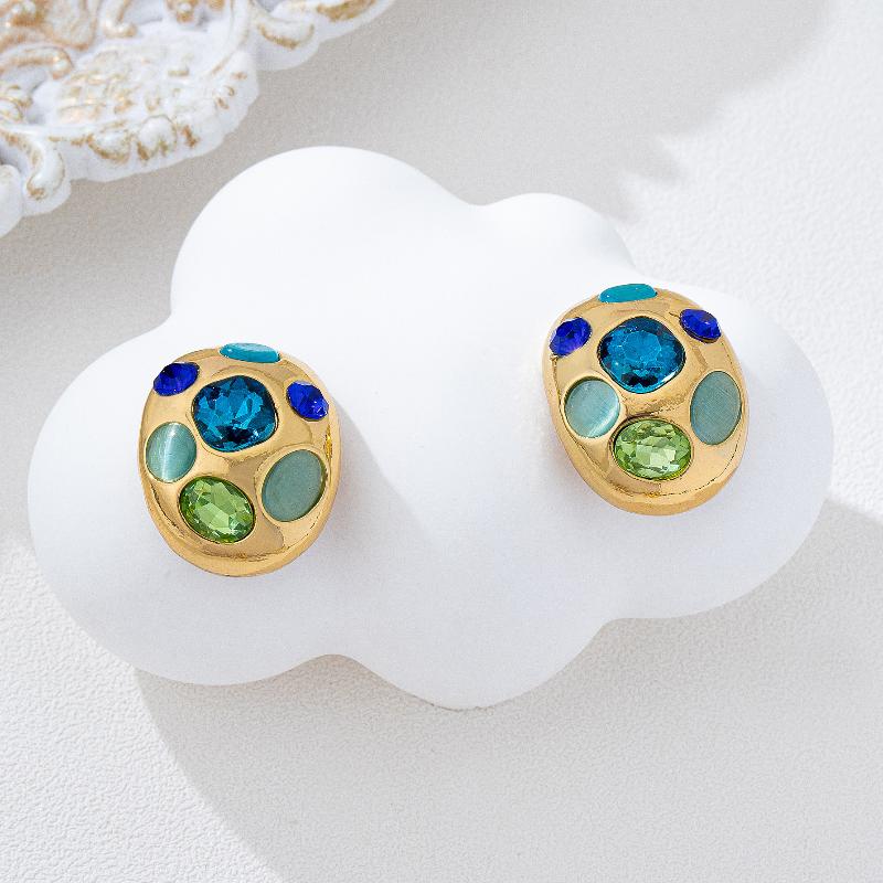 Multi Color Glass Inlay Metal Post Earrings For Women Vintage New Style Fashion Jewelry Daily Wear Accessories Gifts