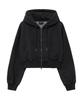 Mozmoz Terry Brushed Pigment Two-Way Crop Zip-Up Hoodie Black