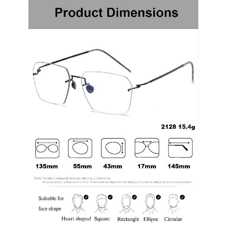 Denmark Brand Polygon Rimless Glasses Frame Men Women 2128 Fashion Frameless Oversize Eyeglasses Pure Titanium Ultralight Gafas