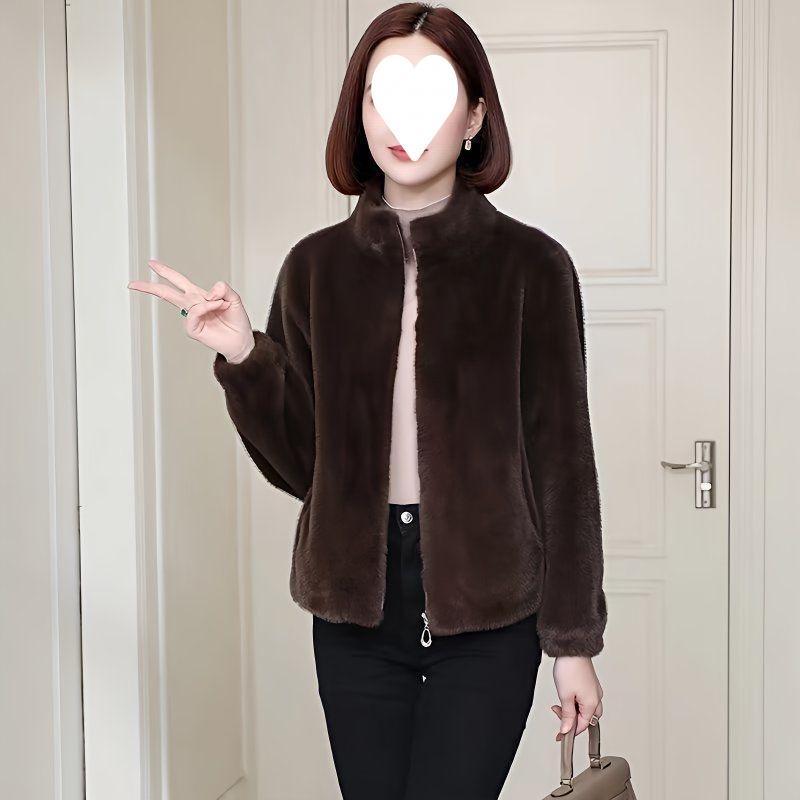 Women's Faux Mink Fur-Lined Fashionable Coat - Spring/Autumn Versatile Top