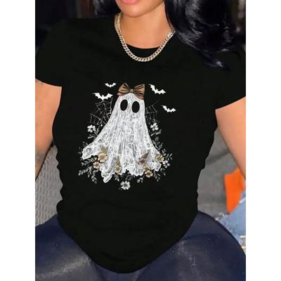 Damen Halloween Lässiges Kurzarm-T-Shirt Rundhalsausschnitt Weich Bequem Entzückendes Oberteil