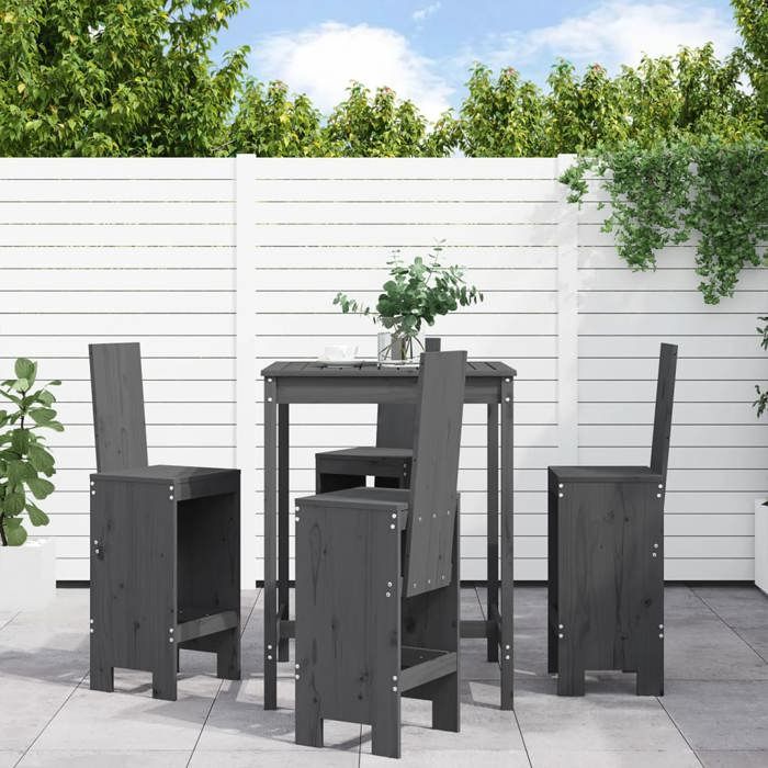 VidaXL Ensemble de bar de jardin 5 pcs gris bois de pin massif, ensemble de pub, ensemble de bar de patio, ensemble de table 3157771
