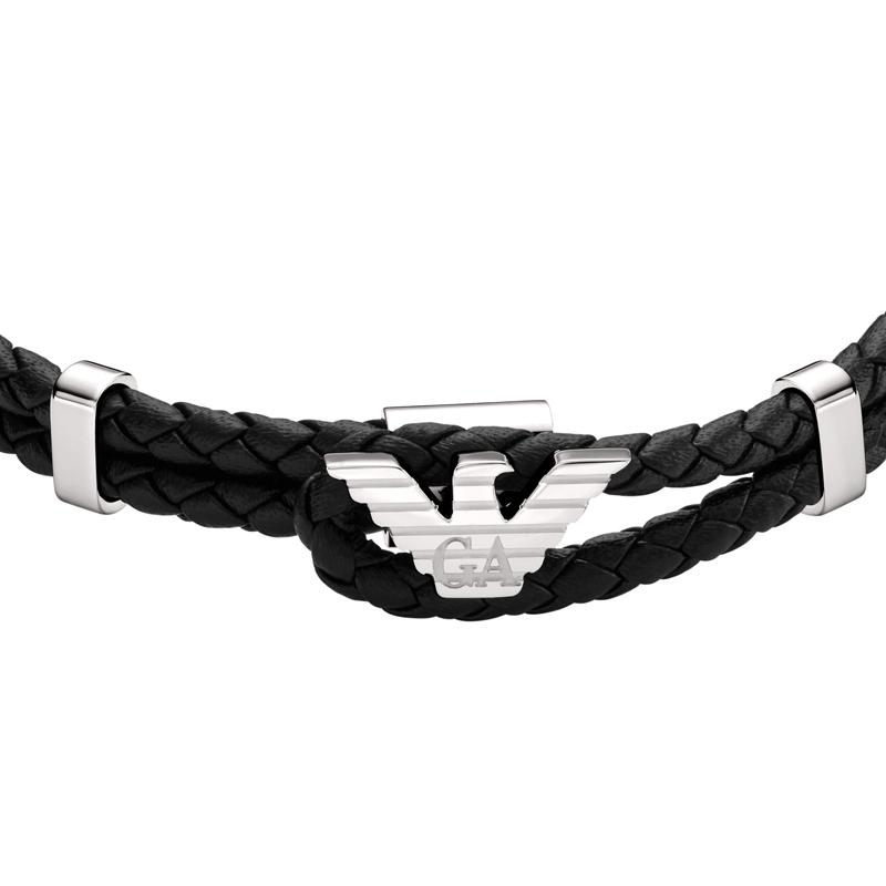 Emporio Armani Fashion Woven Trend Leather Bracelet Men Accessories Black EGS3237040