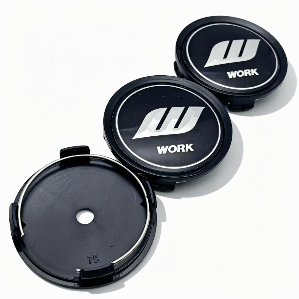 4pcs JDM W Work Logo Emblem Car Wheel Center Caps Hub Cap 74MM Clips 69MM Wheels Rim Hubcaps Dust Cover Replace Car Accessories