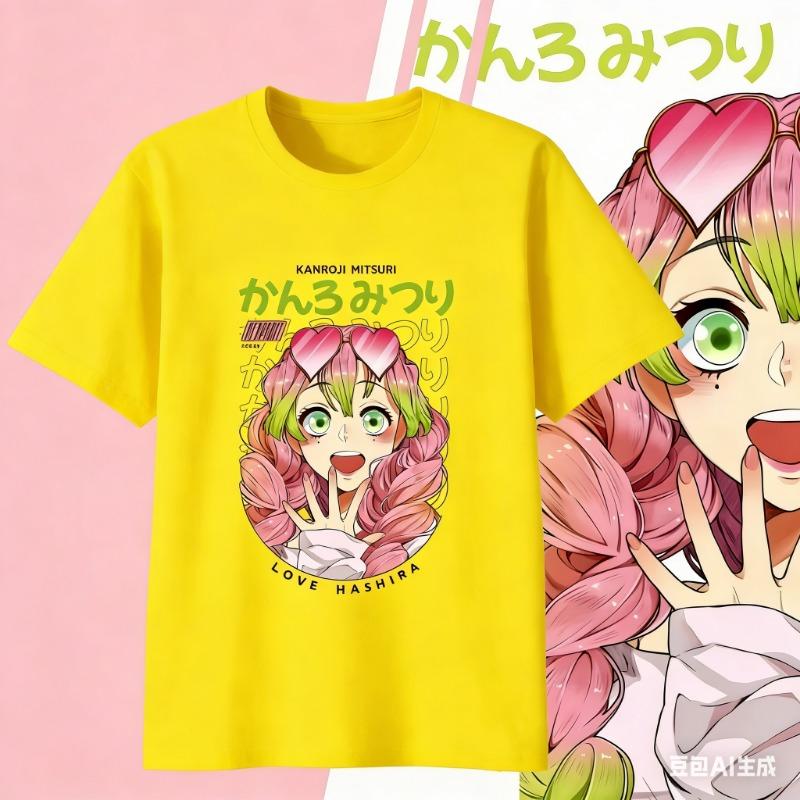 Demon Slayer Kanroji Mitsuri Kids Cotton T-Shirt, Adult Boys Girls Family Matching Casual Tee, Love Hashira Anime Print Tops