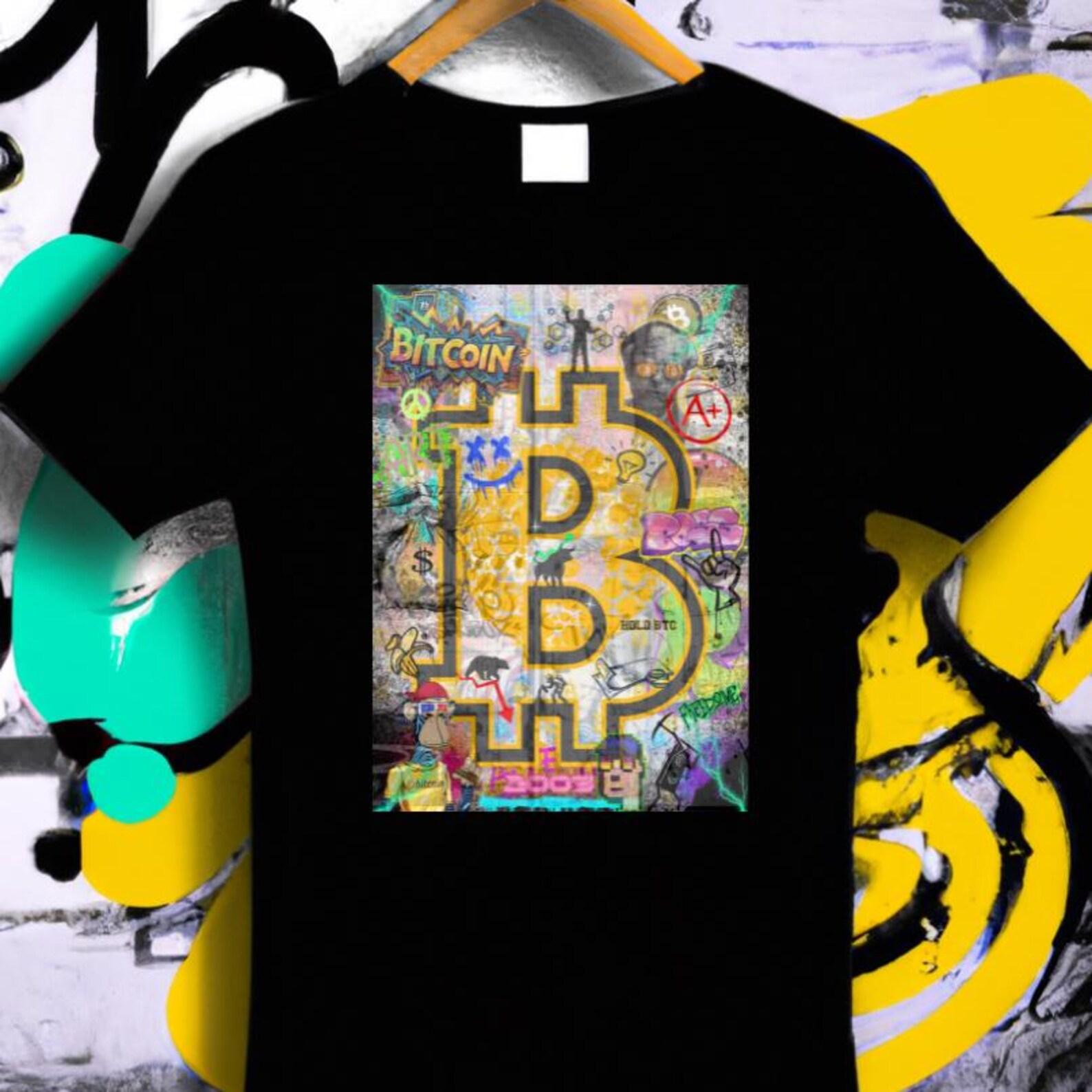 Bitcoin Graffiti T-Shirt, Bitcoin T-Shirt, Street Art Crypto Shirt, Urban Art Tee, Crypto Shirt, Crypto Streetwear, Bold Digital Art Gift L