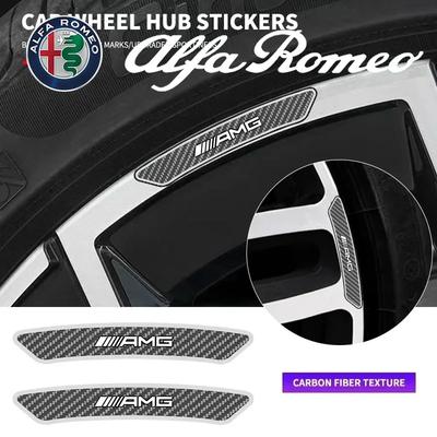 4Pcs Car Wheel Rim Sticker Hub Decoration Carbon Fibre Decals For Mercedes Benz AMG C E S GLE CLC Class W205 124 W221 W213 W212