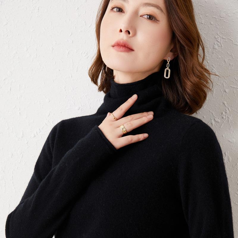 Women's 100% Pure Wool Turtleneck Sweater - Fashionable Autumn/Winter Knitted Cashmere Base Layer Top