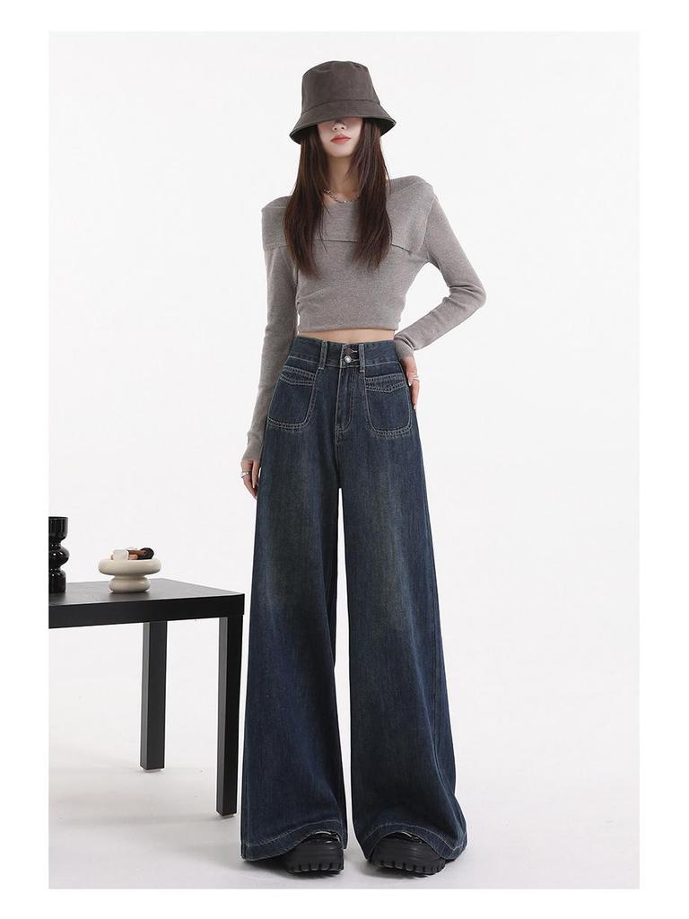 Women's High-Waisted Velvet Wide-Leg Jeans for Autumn and Winter
