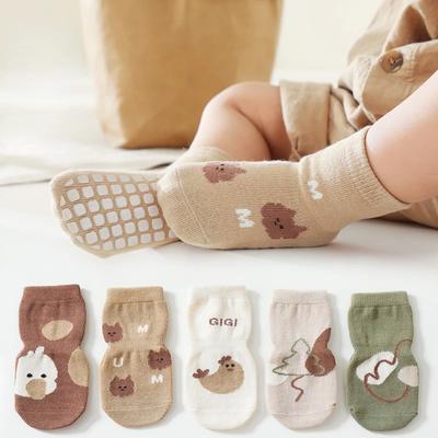 New Autumn Winter Kawaii Baby Tube Socks Babies Non-slip Floor Sock Cartoon Bear Duck Cotton Print Newborn Toddler Accessories